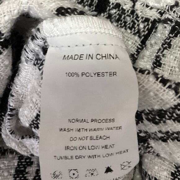 Pink & Flare Black White Tweed Plaid Check Pearl Button Romper Shorts Size S - Picture 5 of 5